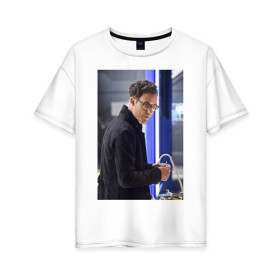 Женская футболка хлопок Oversize с принтом Harrison Wells в Екатеринбурге, 100% хлопок | свободный крой, круглый ворот, спущенный рукав, длина до линии бедер
 | harrison wells | the flash | vdzabma | флэш | харрисон уэллс