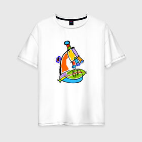 Женская футболка хлопок Oversize с принтом Микроскоп в Екатеринбурге, 100% хлопок | свободный крой, круглый ворот, спущенный рукав, длина до линии бедер
 | микроскоп | наука | рисунок | электронный