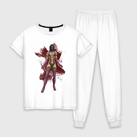 Женская пижама хлопок с принтом Mileena в Екатеринбурге, 100% хлопок | брюки и футболка прямого кроя, без карманов, на брюках мягкая резинка на поясе и по низу штанин | 