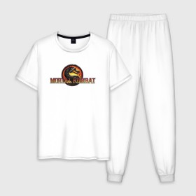 Мужская пижама хлопок с принтом Mortal Kombat в Екатеринбурге, 100% хлопок | брюки и футболка прямого кроя, без карманов, на брюках мягкая резинка на поясе и по низу штанин
 | logo | mortal kombat | vdkarsve | логотип | мк 9 | мортал комбат