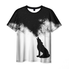Мужская футболка 3D с принтом Galaxy wolf в Екатеринбурге, 100% полиэфир | прямой крой, круглый вырез горловины, длина до линии бедер | dreams | galaxy wolf | psicodelic | space | wolf | абстракция | волк | волк выдыхает  космос | волк космос | вселенная | галактика | дым | космос | космос арт | космос из дыма | небо | психоделика