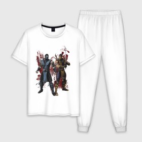 Мужская пижама хлопок с принтом Sub-Zero and Scorpion в Екатеринбурге, 100% хлопок | брюки и футболка прямого кроя, без карманов, на брюках мягкая резинка на поясе и по низу штанин
 | 