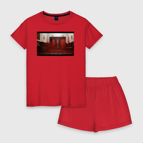 Женская пижама с шортиками хлопок с принтом The Shining Frame в Екатеринбурге, 100% хлопок | футболка прямого кроя, шорты свободные с широкой мягкой резинкой | the shining | vdosadir | сияние | стэнли кубрик