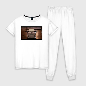 Женская пижама хлопок с принтом The Shining Typewriter Frame в Екатеринбурге, 100% хлопок | брюки и футболка прямого кроя, без карманов, на брюках мягкая резинка на поясе и по низу штанин | the shining | vdosadir | сияние | стэнли кубрик