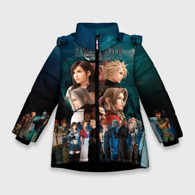 Зимняя куртка для девочек 3D с принтом Final Fantasy VII Remake в Екатеринбурге, ткань верха — 100% полиэстер; подклад — 100% полиэстер, утеплитель — 100% полиэстер. | длина ниже бедра, удлиненная спинка, воротник стойка и отстегивающийся капюшон. Есть боковые карманы с листочкой на кнопках, утяжки по низу изделия и внутренний карман на молнии. 

Предусмотрены светоотражающий принт на спинке, радужный светоотражающий элемент на пуллере молнии и на резинке для утяжки. | Тематика изображения на принте: баррет уоллес | мидгар. шинра. лавина. клауд страйф | солдат | тифа