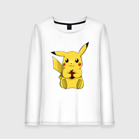 Женский лонгслив хлопок с принтом Пикачу в Екатеринбурге, 100% хлопок |  | pikachu | pokemon | аниме | зверек | мультик | мультфильм | пика | пикачу | покемон | покемоны