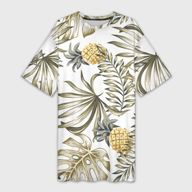 Платье-футболка 3D с принтом Тропики хаки в Екатеринбурге,  |  | art | doodling | textures | tiles | ананас | гавайский | дудлинг | летний | лето | листья | листья пальмы | монстера | море | пальма | пальмы | паттерн | растения | растительный | рисунок | рисунок пальмы | тайлы