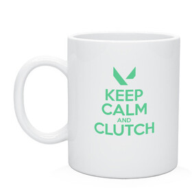 Кружка керамическая с принтом KEEP CALM CLUTCH в Екатеринбурге, керамика | объем — 330 мл, диаметр — 80 мм. Принт наносится на бока кружки, можно сделать два разных изображения | Тематика изображения на принте: breach | cs go | cypher | jett | league of legends | legends of runeterra | lol | omen | overwatch | phoenix | riot | riot games | sage | sona | sova | valorant | viper | валорант | кс го | лига легенд | лол