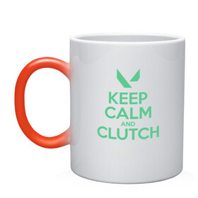 Кружка хамелеон с принтом KEEP CALM CLUTCH в Екатеринбурге, керамика | меняет цвет при нагревании, емкость 330 мл | breach | cs go | cypher | jett | league of legends | legends of runeterra | lol | omen | overwatch | phoenix | riot | riot games | sage | sona | sova | valorant | viper | валорант | кс го | лига легенд | лол