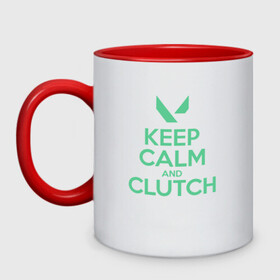 Кружка двухцветная с принтом KEEP CALM CLUTCH в Екатеринбурге, керамика | объем — 330 мл, диаметр — 80 мм. Цветная ручка и кайма сверху, в некоторых цветах — вся внутренняя часть | breach | cs go | cypher | jett | league of legends | legends of runeterra | lol | omen | overwatch | phoenix | riot | riot games | sage | sona | sova | valorant | viper | валорант | кс го | лига легенд | лол