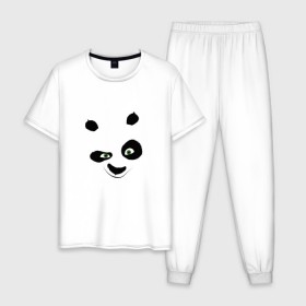 Мужская пижама хлопок с принтом кунг фу панда морда в Екатеринбурге, 100% хлопок | брюки и футболка прямого кроя, без карманов, на брюках мягкая резинка на поясе и по низу штанин
 | 