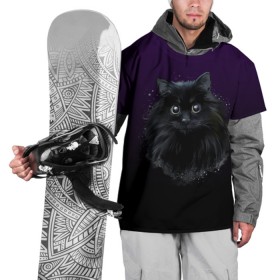 Накидка на куртку 3D с принтом черный кот на фиолетовом фоне в Екатеринбурге, 100% полиэстер |  | акварель | глаза | клево | котейка | котенок | котик | котэ | кошак | кошка | красиво | любителю кошек | модно | мяу | подарок | пушистый | рисунок | стильно | темный | черный кот | шерсть