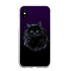 Чехол для iPhone XS Max матовый с принтом черный кот на фиолетовом фоне в Екатеринбурге, Силикон | Область печати: задняя сторона чехла, без боковых панелей | Тематика изображения на принте: акварель | глаза | клево | котейка | котенок | котик | котэ | кошак | кошка | красиво | любителю кошек | модно | мяу | подарок | пушистый | рисунок | стильно | темный | черный кот | шерсть