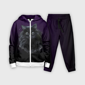 Детский костюм 3D с принтом черный кот на фиолетовом фоне в Екатеринбурге,  |  | Тематика изображения на принте: акварель | глаза | клево | котейка | котенок | котик | котэ | кошак | кошка | красиво | любителю кошек | модно | мяу | подарок | пушистый | рисунок | стильно | темный | черный кот | шерсть