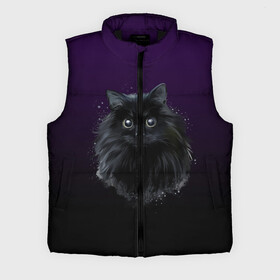 Мужской жилет утепленный 3D с принтом черный кот на фиолетовом фоне в Екатеринбурге,  |  | акварель | глаза | клево | котейка | котенок | котик | котэ | кошак | кошка | красиво | любителю кошек | модно | мяу | подарок | пушистый | рисунок | стильно | темный | черный кот | шерсть