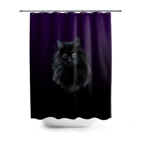 Штора 3D для ванной с принтом черный кот на фиолетовом фоне в Екатеринбурге, 100% полиэстер | плотность материала — 100 г/м2. Стандартный размер — 146 см х 180 см. По верхнему краю — пластиковые люверсы для креплений. В комплекте 10 пластиковых колец | акварель | глаза | клево | котейка | котенок | котик | котэ | кошак | кошка | красиво | любителю кошек | модно | мяу | подарок | пушистый | рисунок | стильно | темный | черный кот | шерсть