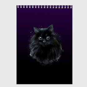 Скетчбук с принтом черный кот на фиолетовом фоне в Екатеринбурге, 100% бумага
 | 48 листов, плотность листов — 100 г/м2, плотность картонной обложки — 250 г/м2. Листы скреплены сверху удобной пружинной спиралью | акварель | глаза | клево | котейка | котенок | котик | котэ | кошак | кошка | красиво | любителю кошек | модно | мяу | подарок | пушистый | рисунок | стильно | темный | черный кот | шерсть