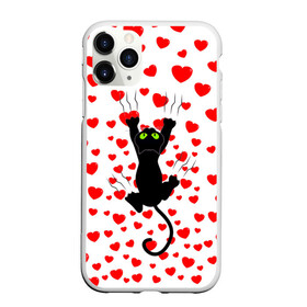 Чехол для iPhone 11 Pro Max матовый с принтом Котейка в Екатеринбурге, Силикон |  | Тематика изображения на принте: animal | cat | love | животное | животные | кот | котенок | кошка | любовь | сердечки | хвост | черная
