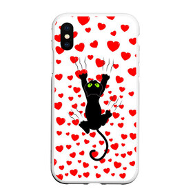 Чехол для iPhone XS Max матовый с принтом Котейка в Екатеринбурге, Силикон | Область печати: задняя сторона чехла, без боковых панелей | Тематика изображения на принте: animal | cat | love | животное | животные | кот | котенок | кошка | любовь | сердечки | хвост | черная