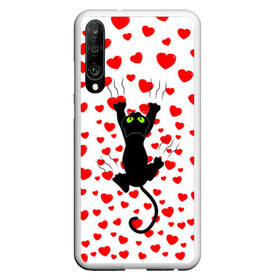 Чехол для Honor P30 с принтом Котейка в Екатеринбурге, Силикон | Область печати: задняя сторона чехла, без боковых панелей | animal | cat | love | животное | животные | кот | котенок | кошка | любовь | сердечки | хвост | черная