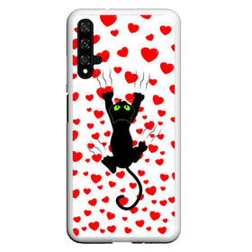 Чехол для Honor 20 с принтом Котейка в Екатеринбурге, Силикон | Область печати: задняя сторона чехла, без боковых панелей | Тематика изображения на принте: animal | cat | love | животное | животные | кот | котенок | кошка | любовь | сердечки | хвост | черная