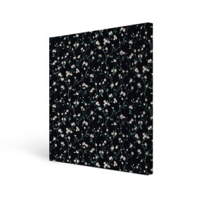 Холст квадратный с принтом Сакура на черном в Екатеринбурге, 100% ПВХ |  | сакура | узоры | цветы | черная