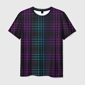 Мужская футболка 3D с принтом Neon cell в Екатеринбурге, 100% полиэфир | прямой крой, круглый вырез горловины, длина до линии бедер | геометрия | градиент | квадраты | клетка | клетчатый | линии | неоновый | полосы | популярный | разноцветный | решетка | сетка | текстура | фиолетовый | шотландка | яркий