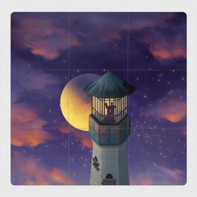 Магнитный плакат 3Х3 с принтом To the Moon 3D в Екатеринбурге, Полимерный материал с магнитным слоем | 9 деталей размером 9*9 см | Тематика изображения на принте: lighthouse | moon | night | pair | silhouettes | stars | to the moon | звёзды | луна | маяк | ночь | пара | силуэты