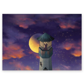 Поздравительная открытка с принтом To the Moon 3D в Екатеринбурге, 100% бумага | плотность бумаги 280 г/м2, матовая, на обратной стороне линовка и место для марки
 | lighthouse | moon | night | pair | silhouettes | stars | to the moon | звёзды | луна | маяк | ночь | пара | силуэты