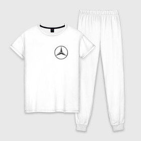 Женская пижама хлопок с принтом Mercedes logo в Екатеринбурге, 100% хлопок | брюки и футболка прямого кроя, без карманов, на брюках мягкая резинка на поясе и по низу штанин | benz | logo | mercedes | mercedes benz