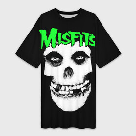 Платье-футболка 3D с принтом Misfits в Екатеринбурге,  |  | clash | cure | horror | linkin park | misfits | punk | punkrock | ramones | корольишут | панкрок