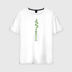 Женская футболка хлопок Oversize с принтом Бамбук в Екатеринбурге, 100% хлопок | свободный крой, круглый ворот, спущенный рукав, длина до линии бедер
 | бутылка | домашние растения | зеленый | панда | растения | суккуленты | цветы | чистый | экологический | экология