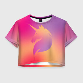 Женская футболка Crop-top 3D с принтом Unicorn gradient в Екатеринбурге, 100% полиэстер | круглая горловина, длина футболки до линии талии, рукава с отворотами | fairy | horse | unicorn | unikorn | градиент | единорог | конь | лошадь