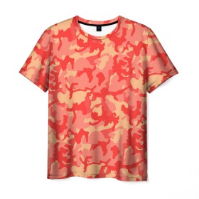 Мужская футболка 3D с принтом Оранжевый камуфляж в Екатеринбурге, 100% полиэфир | прямой крой, круглый вырез горловины, длина до линии бедер | camouflage | camuflage | kamouflage | orange | pink | абстракция | камуфляж | комуфляж | оранжевый | пятна | розовый