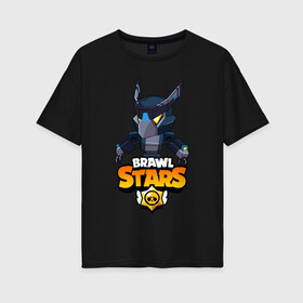 Женская футболка хлопок Oversize с принтом BRAWL STARS CROW BLACK в Екатеринбурге, 100% хлопок | свободный крой, круглый ворот, спущенный рукав, длина до линии бедер
 | Тематика изображения на принте: bibi | brawl stars | crow | leon | leon shark | max | mecha crow | mr.p | phoenix | sally leon | sprout | stars | unicorn | virus 8 bit | werewolf | биби | ворон | леон | оборотень | пингвин