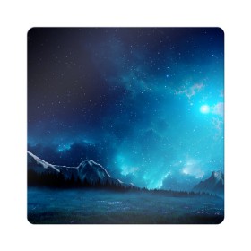 Магнит виниловый Квадрат с принтом Ночное поле в Екатеринбурге, полимерный материал с магнитным слоем | размер 9*9 см, закругленные углы | горы | звёздное небо | небо | ночь | облака | поле