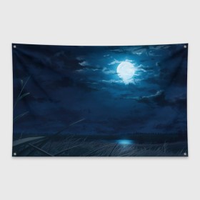 Флаг-баннер с принтом Ночное поле в Екатеринбурге, 100% полиэстер | размер 67 х 109 см, плотность ткани — 95 г/м2; по краям флага есть четыре люверса для крепления | луна | небо | ночь | облака | поле