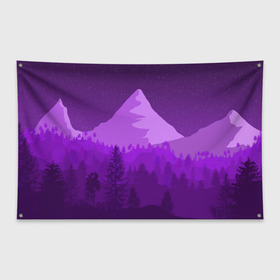 Флаг-баннер с принтом Ночные горы в Екатеринбурге, 100% полиэстер | размер 67 х 109 см, плотность ткани — 95 г/м2; по краям флага есть четыре люверса для крепления | горы | звёздное небо | звёзды | лес | небо | ночь | фиолетовый