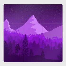 Магнитный плакат 3Х3 с принтом Ночные горы в Екатеринбурге, Полимерный материал с магнитным слоем | 9 деталей размером 9*9 см | Тематика изображения на принте: горы | звёздное небо | звёзды | лес | небо | ночь | фиолетовый