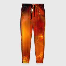 Мужские брюки 3D с принтом Солнечное облако в Екатеринбурге, 100% полиэстер | манжеты по низу, эластичный пояс регулируется шнурком, по бокам два кармана без застежек, внутренняя часть кармана из мелкой сетки | звёзды | космос | огонь | оранжевый | супер новая | туманность