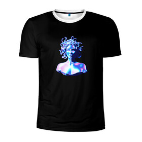 Мужская футболка 3D спортивная с принтом WAPORWAVE в Екатеринбурге, 100% полиэстер с улучшенными характеристиками | приталенный силуэт, круглая горловина, широкие плечи, сужается к линии бедра | Тематика изображения на принте: waporwave | блеск | голография | медуза