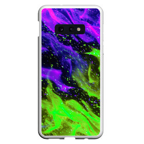 Чехол для Samsung S10E с принтом PURPLE GREEN FLAME в Екатеринбурге, Силикон | Область печати: задняя сторона чехла, без боковых панелей | Тематика изображения на принте: abstraction | bright | fire | flame | geometry | heat | hexagon | light | neon | texture | triangle | wildfire | абстракция | геометрия | искры | неон | неоновый | огненный | огонь | пламя | пожар | соты | текстура