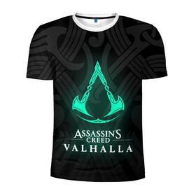 Мужская футболка 3D спортивная с принтом ASSASSINS CREED VALHALLA в Екатеринбурге, 100% полиэстер с улучшенными характеристиками | приталенный силуэт, круглая горловина, широкие плечи, сужается к линии бедра | s creed | ассасин | ассасин крид. | скандинавия
