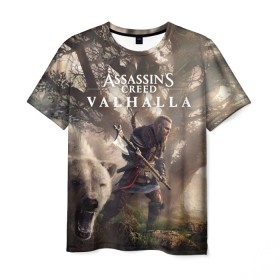 Мужская футболка 3D с принтом Assassin’s Creed Valhalla в Екатеринбурге, 100% полиэфир | прямой крой, круглый вырез горловины, длина до линии бедер | action | creed | eivor | rpg | ubisoft | valhalla | viking | vikings | англия | ассасин | ассасина | вальгалла | викинг | викинги | кредо | эйвор
