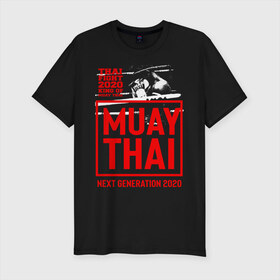 Мужская футболка хлопок Slim с принтом MUAY THAI в Екатеринбурге, 92% хлопок, 8% лайкра | приталенный силуэт, круглый вырез ворота, длина до линии бедра, короткий рукав | boxing | fight | kickboxing | mma | muay thai | боец | бокс | мма | муай тай | тайский бокс