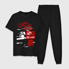 Мужская пижама хлопок с принтом Fight night Muay Thai в Екатеринбурге, 100% хлопок | брюки и футболка прямого кроя, без карманов, на брюках мягкая резинка на поясе и по низу штанин
 | boxing | fight night | kikcboxing | mma | muay thai | муай тай | тайский бокс