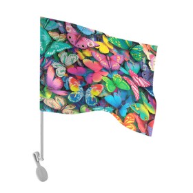 Флаг для автомобиля с принтом Радужный рой в Екатеринбурге, 100% полиэстер | Размер: 30*21 см | бабочка | бабочки | белый | бирюзовый | зеленый | красный | розовый | серый | синий | фиолетовый | яркий цвет