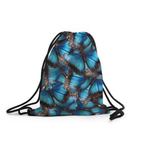 Рюкзак-мешок 3D с принтом Небесный рой в Екатеринбурге, 100% полиэстер | плотность ткани — 200 г/м2, размер — 35 х 45 см; лямки — толстые шнурки, застежка на шнуровке, без карманов и подкладки | бабочка | бабочки | белый | синий | черный | яркий цвет