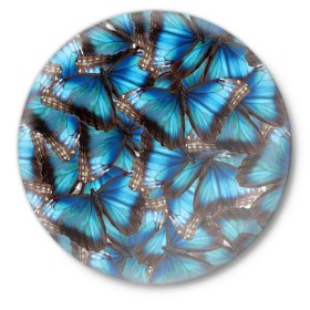 Значок с принтом Небесный рой в Екатеринбурге,  металл | круглая форма, металлическая застежка в виде булавки | бабочка | бабочки | белый | синий | черный | яркий цвет