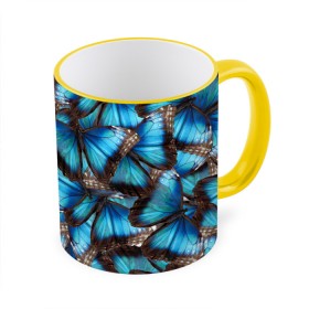 Кружка с принтом Небесный рой в Екатеринбурге, керамика | ёмкость 330 мл | бабочка | бабочки | белый | синий | черный | яркий цвет